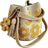 Handmade Crochet Bag Flower Tote Knit Floral Purse Bag, Boho Woven Beach Handbags Crossbody Shoulder Bag for Women Vacation