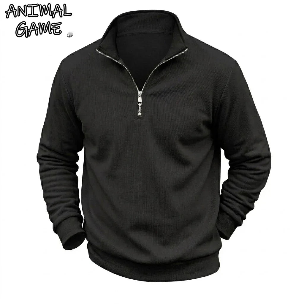 Mens Zip Up Streetwear Mock Neck Jumper Winter Warm Fleece Knit Top Long Sleeve Pullover Outdoor Work Jacket Coats Sweatshirts