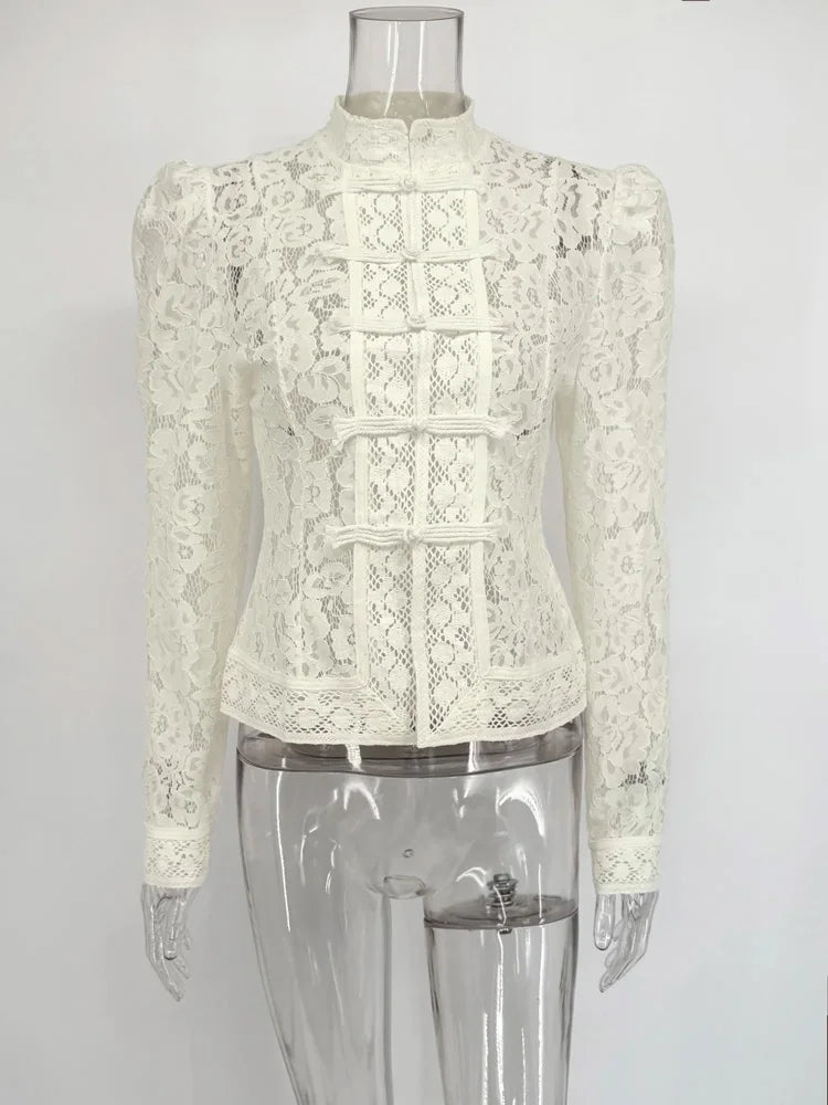 Summer Elegant Lace Hollow Out Party Blouse