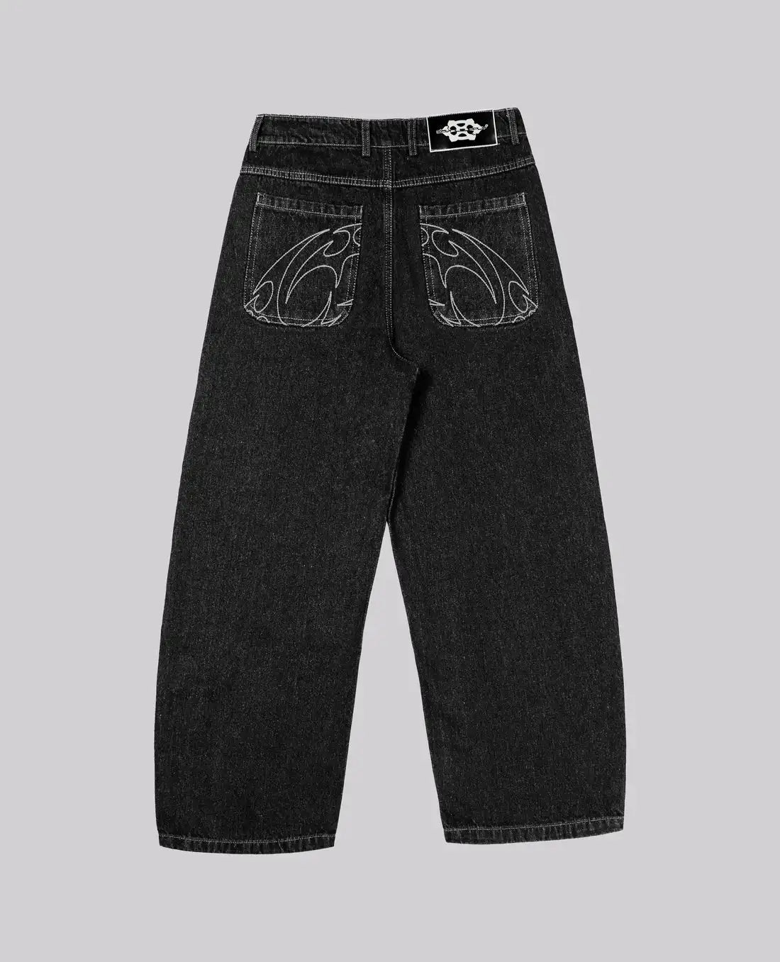 90s Retro Street Embroidery Jeans Male  R&B Solid Color Loose Straight Pants Female Y2K Harajuku Hip Hop  Punk Style  Men Jeans
