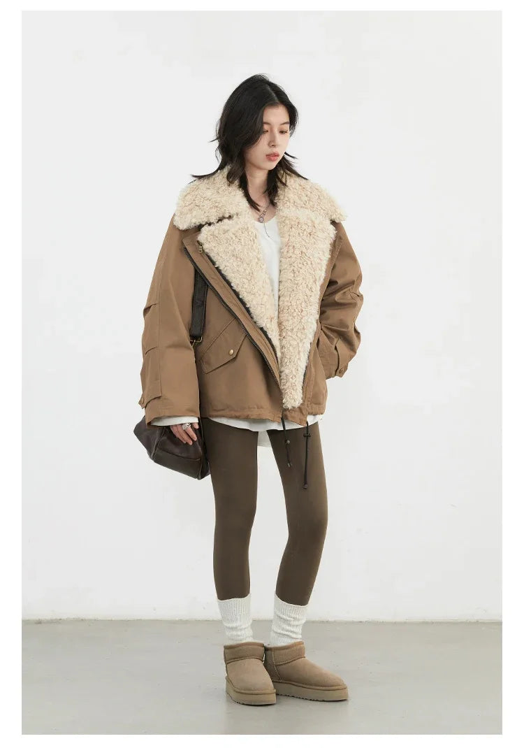 CHIC VEN Fashion Women Coats Loose Casual New Retro Motorcycle Cotton Jacket Thick Warm Female Overcoat Autumn Winter 2025