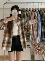Vintage Plaid Long-Sleeve Blouse
