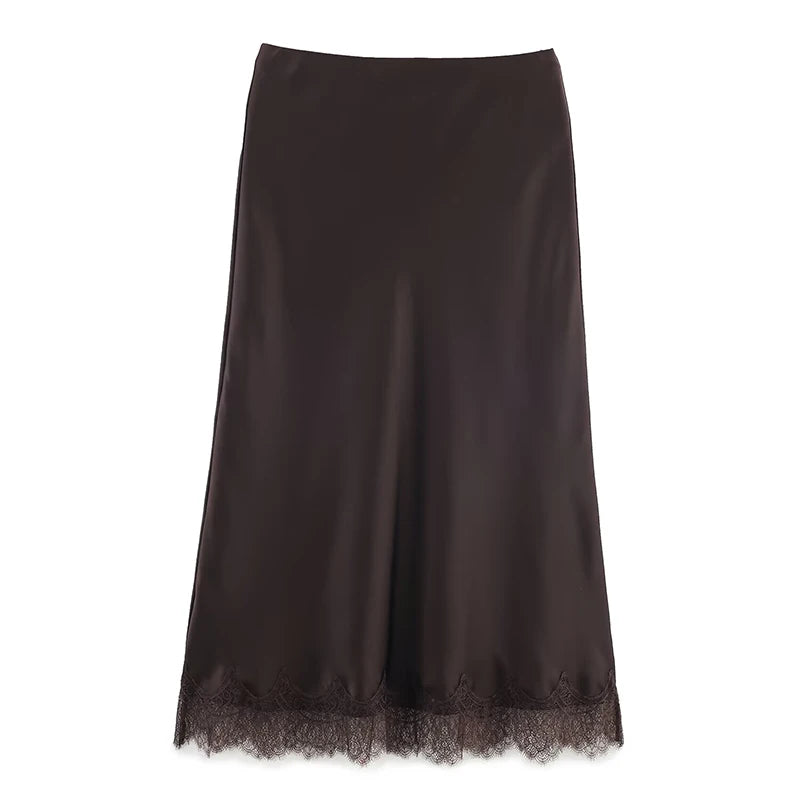 Willshela Lace Hem Pleated A-Line Midi Skirt