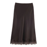 Willshela Lace Hem Pleated A-Line Midi Skirt