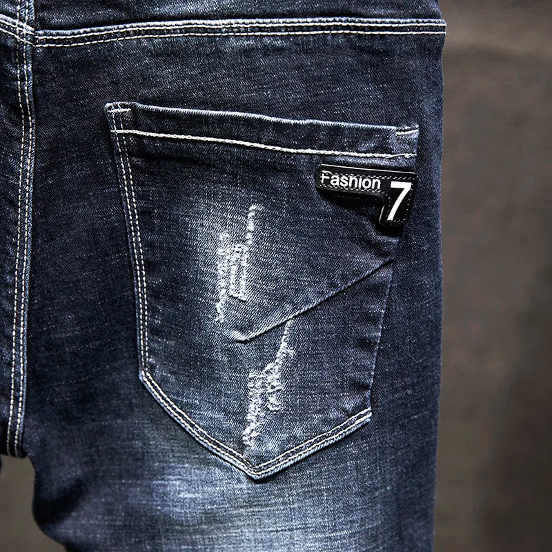 Men's Slim-Fit Ripped Jeans | Blue Black Denim