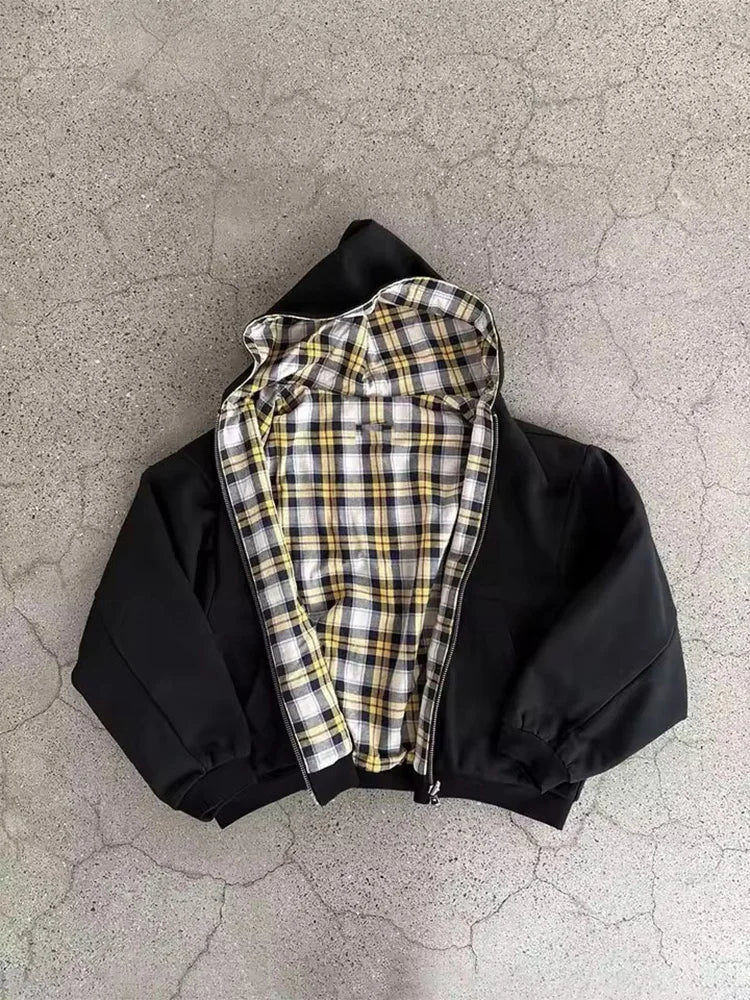 Reversible Plaid Zip-Up Hoodie