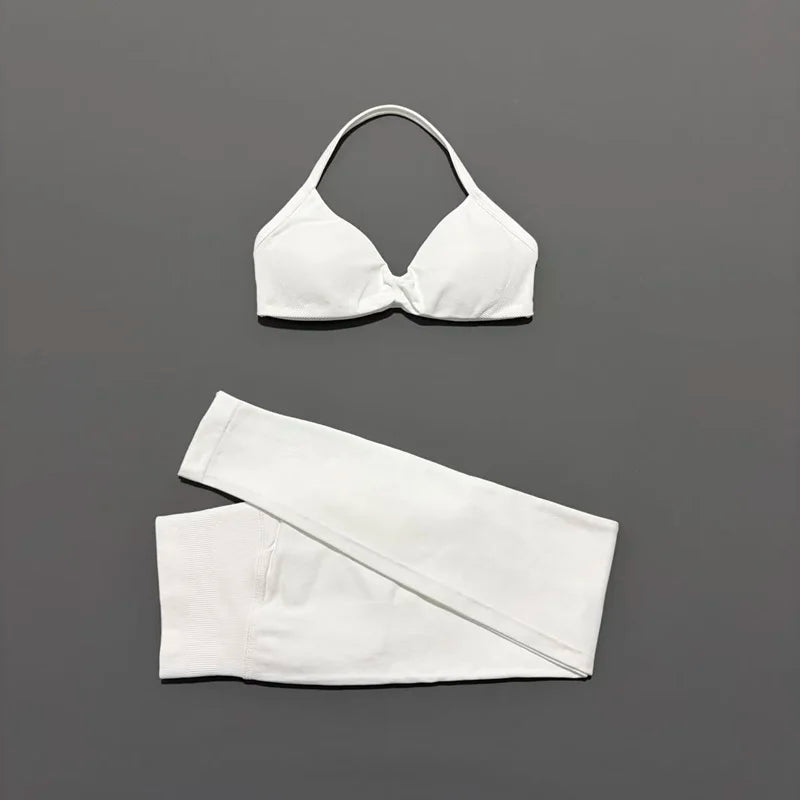 2Pcs HISTELLO Seamless Yoga Sports Set for Women Resistant Backless Bra Pilates Fitness Workout Running Leggings Gym Suit