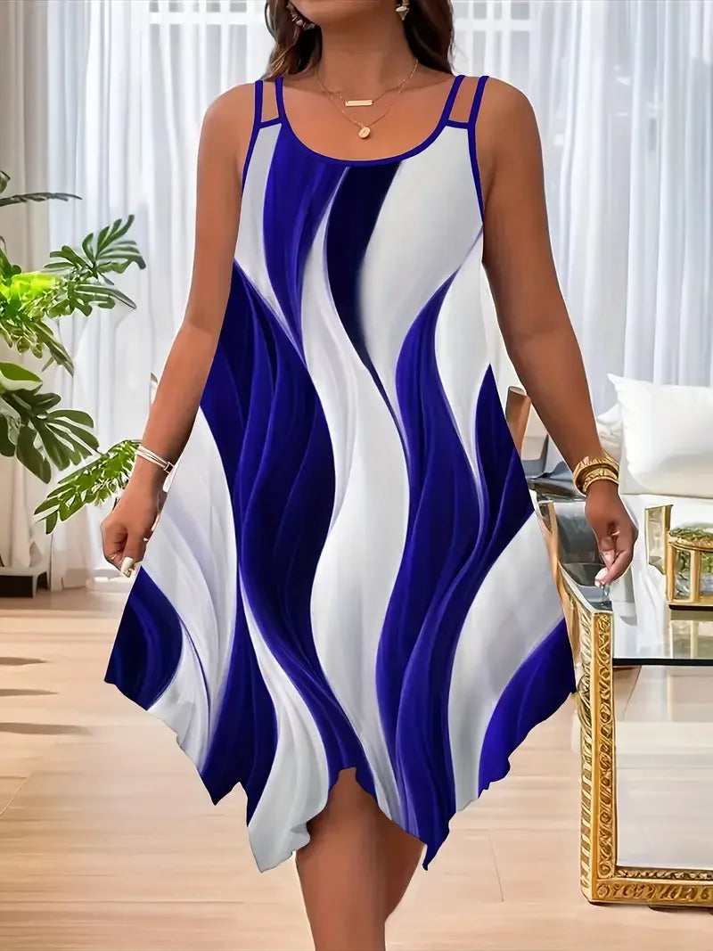 Women’s Plus Asymmetric Geometric Print Strappy Dress
