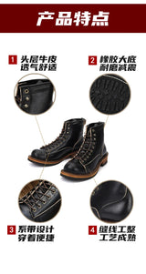 KOWM cowhide Hiking shoes men's walking boot British trekking shoes thick soled cowhide high top motorcycle boots ankle sneakers