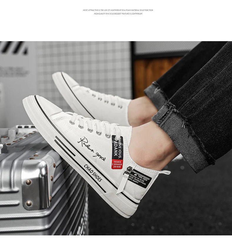 Men's Plus Size Canvas Sneakers — Breathable Lace-Up Casual Flat Shoes