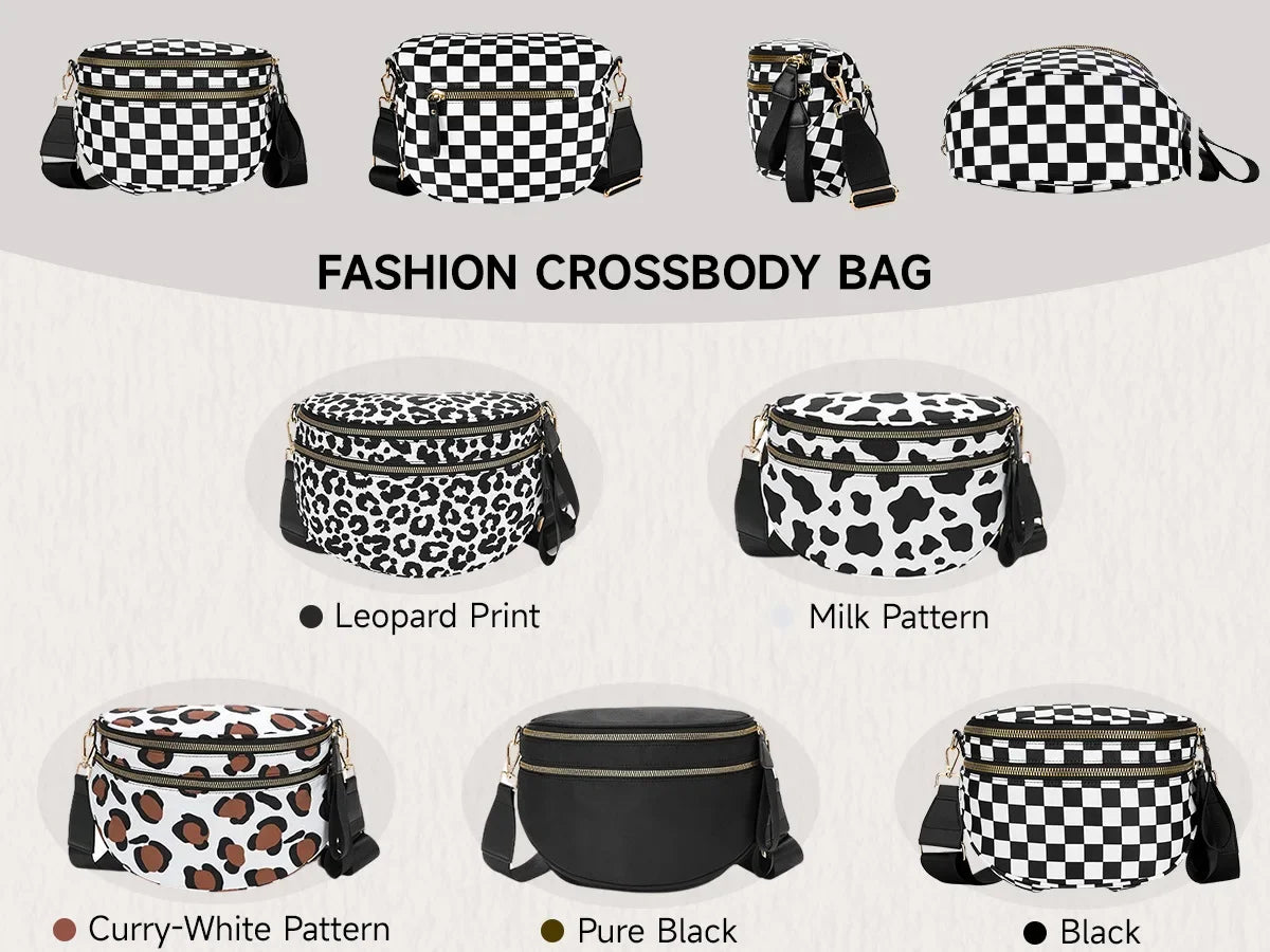 Women Checkered Bum Bag Casual Fanny Pack Large Capacity Crossbody Adjustable Strap Simple Shoulder Mommy Bag Daily Travel Tote