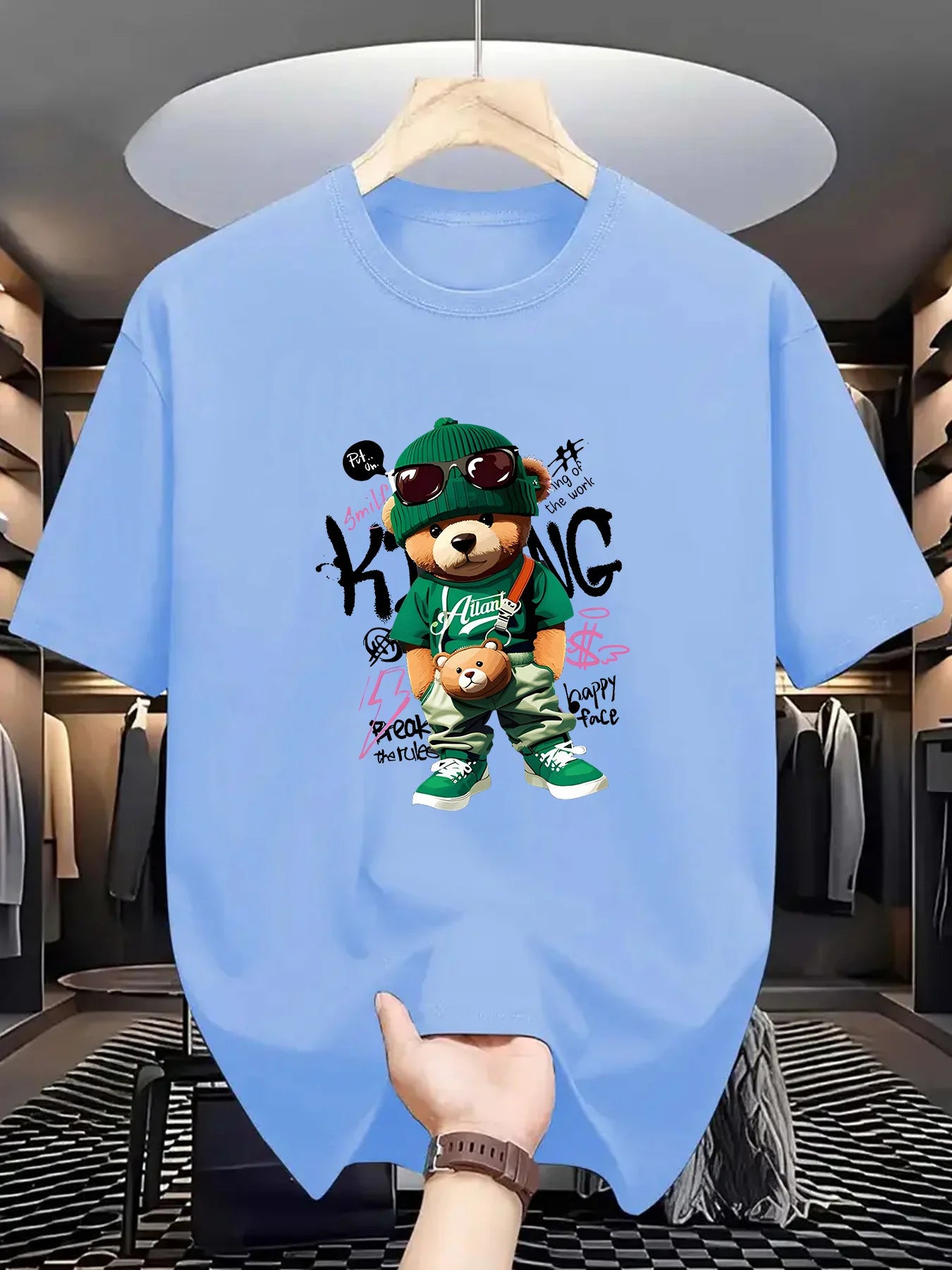 Men’s Geometric Bear Print 100% Cotton Oversized T-Shirt