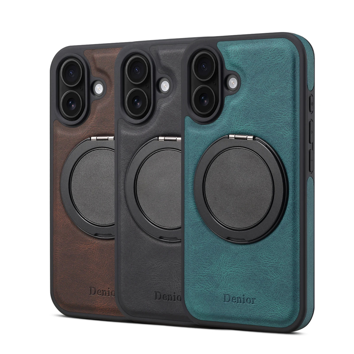 iPhone Faux Leather Case with 360° Ring Stand