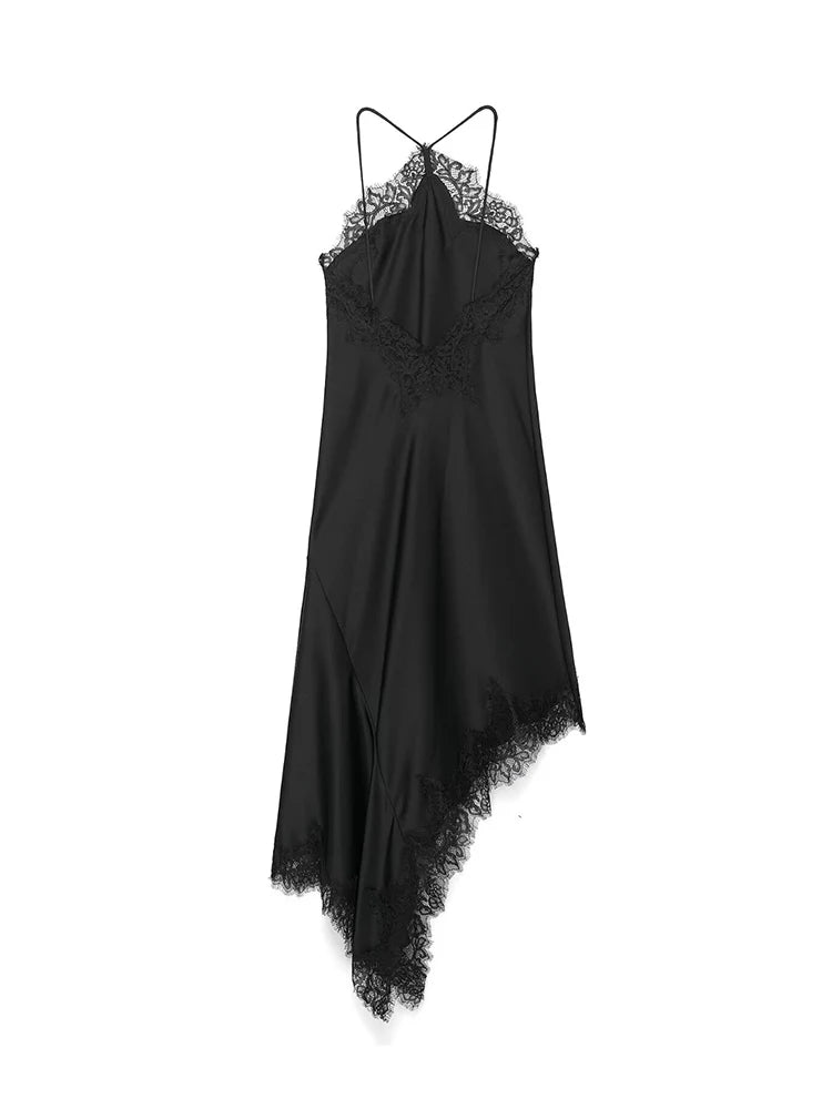 Elegant Lace Spliced Sling Dress: Sleeveless Backless Chic