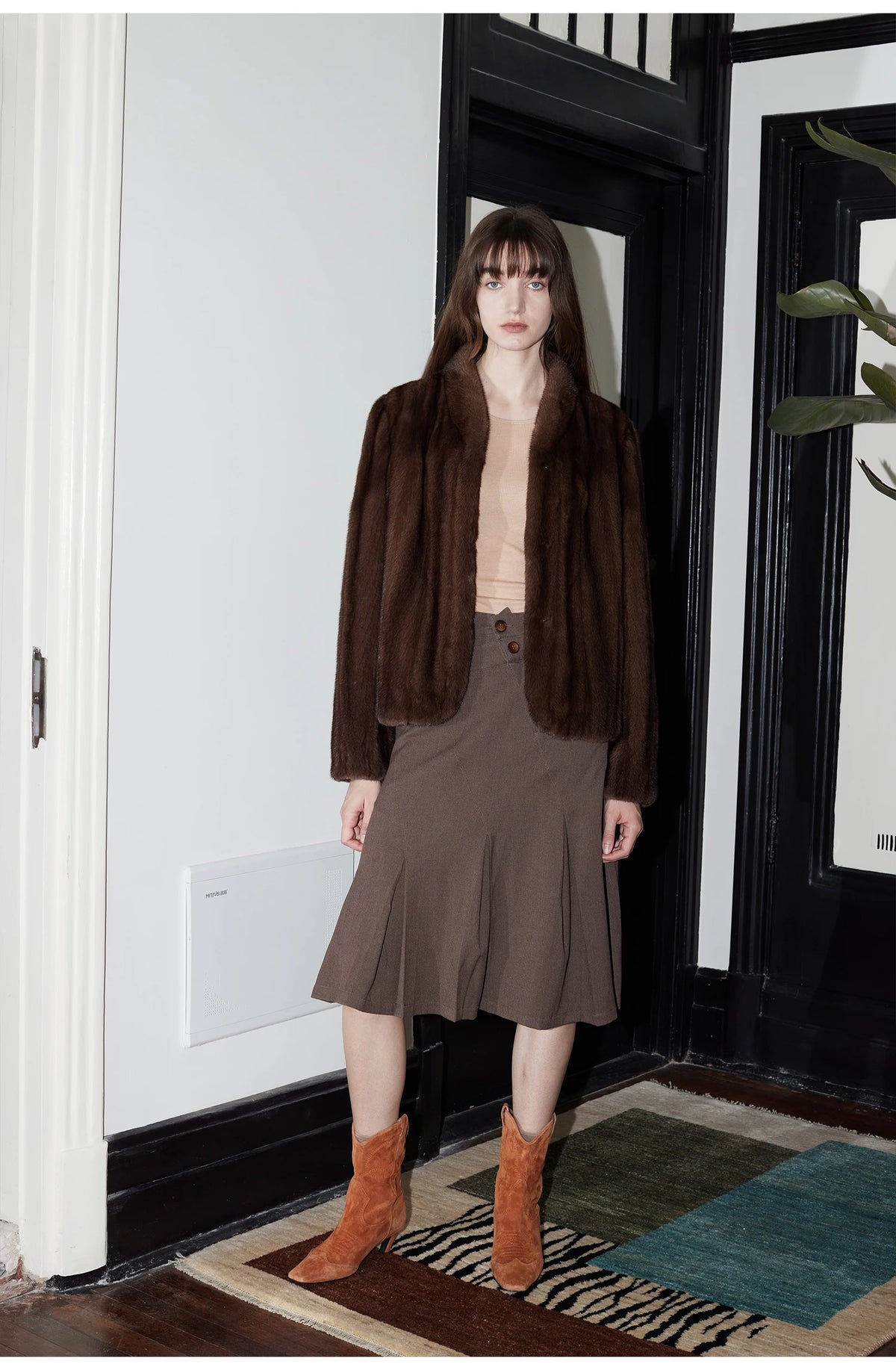 Women's Short Faux Fur Coat with Stand Collar