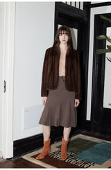 Women's Short Faux Fur Coat with Stand Collar