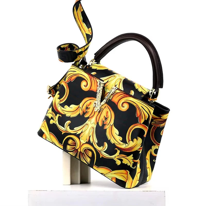 Ins Famous Fashion Classic Printed PU Leather Women's Handbags – Luxury Elegant Shoulder Crossbody Top Handle Bag