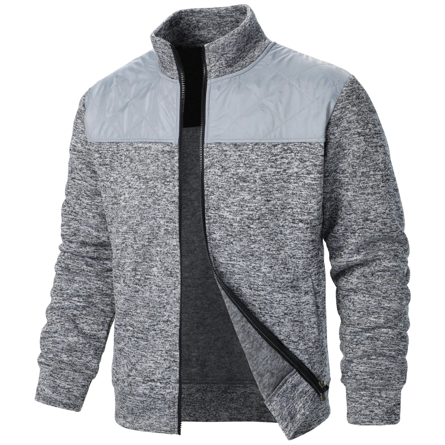 Men's Autumn/Winter Zip-Up Knit Jacket – Striped Check Stand Collar Sweater Coat