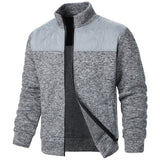 Men's Autumn/Winter Zip-Up Knit Jacket – Striped Check Stand Collar Sweater Coat
