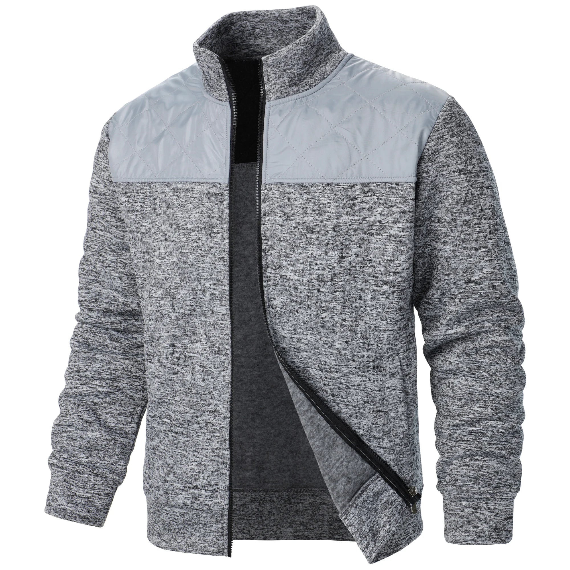 Men's Autumn/Winter Zip-Up Knit Jacket – Striped Check Stand Collar Sweater Coat
