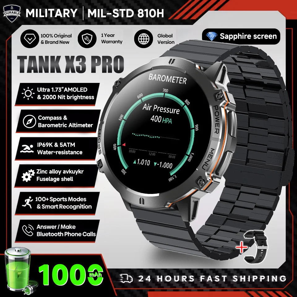 2026 Military Tank X3 Smart Watch | 1000mAh | AMOLED