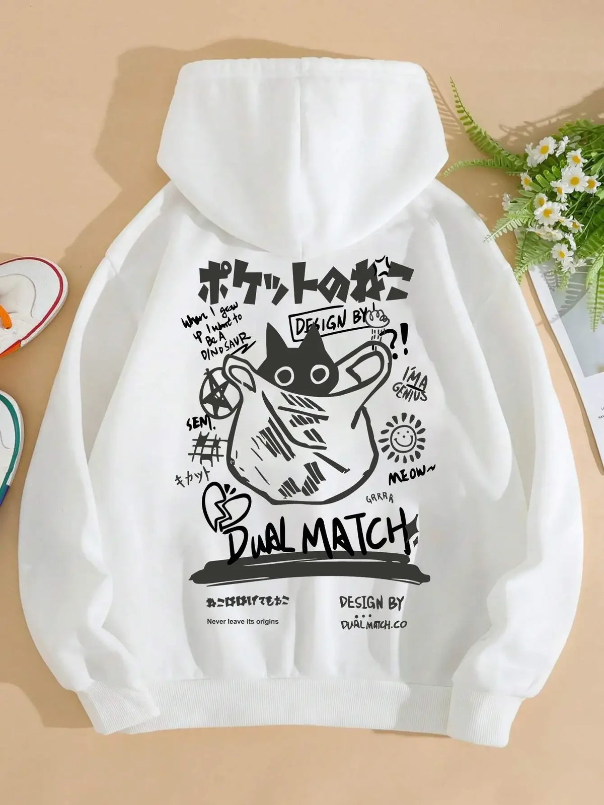 Cat Print Fleece Hoodie – Relaxed Unisex Fit