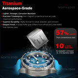NORTH EDGE TRITON-TI Titanium Stainless Solar-Powered Diving Watch Luxury Quartz Watches For Men 300M Waterproof 180+ Day Power