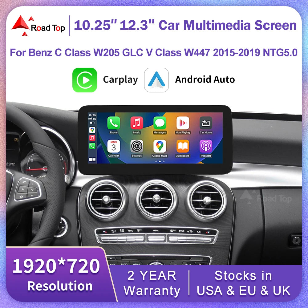 Linux CarPlay Screen for Mercedes-Benz W205 GLC V-Class | Wireless Android Auto