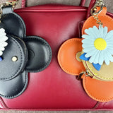 Real Leather Coin Purse with Daisy Charm-Cute Keychain Bag Clip for Handbag-Detachable Daisy Flower Accessory-Gift For Women