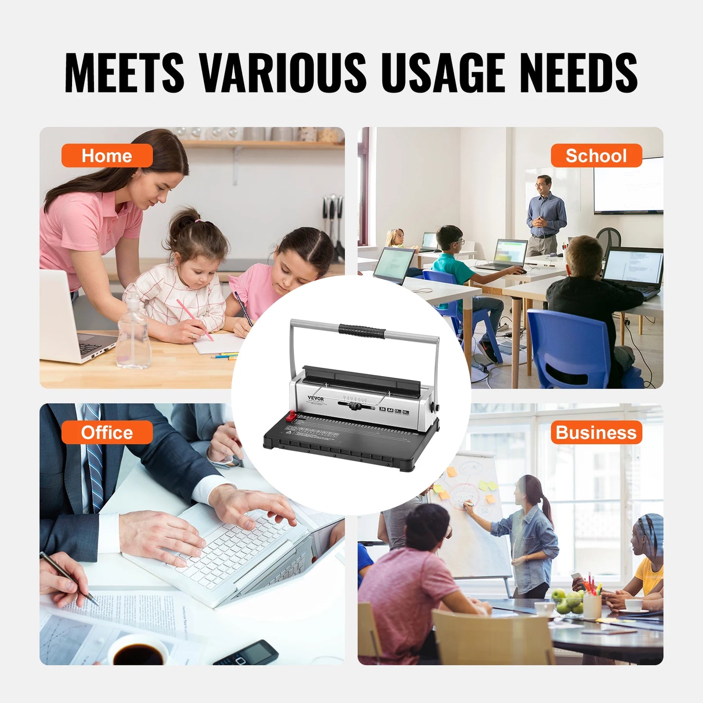 SucceBuy Coil Spiral Binding Machine Manual Book Maker 34-Holes Binding 120 Sheets Punch Binder w/ Adjustable Coil Binding Spine