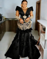 Mermaid Evening Gown | Crystals, Feathers & Beading
