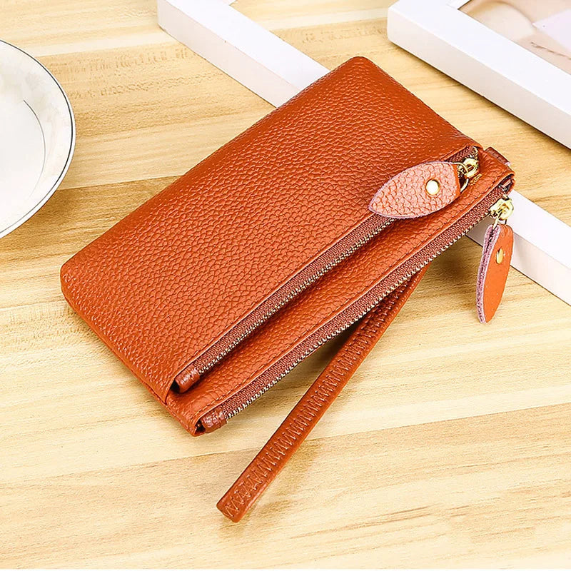 Fashion Women Genuine Leather Wristlet Clutch Bag Multifunctional Coin Purses Wallet Zipper Card Holder Money Clip Phone Bag