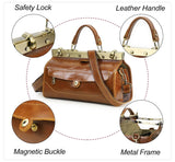CONTACT'S Genuine Leather Top Handle Bags for Women Sling Shoulder Bags Tote Bag Handbags Metal Frame Female Bags Office Ladies