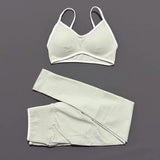 2Pcs HISTELLO Women's Seamless Yoga Fitness Set Ignite Sculpt Scrunch Leggings Strappy Halter Bra Gym Sports Fitness Outfit