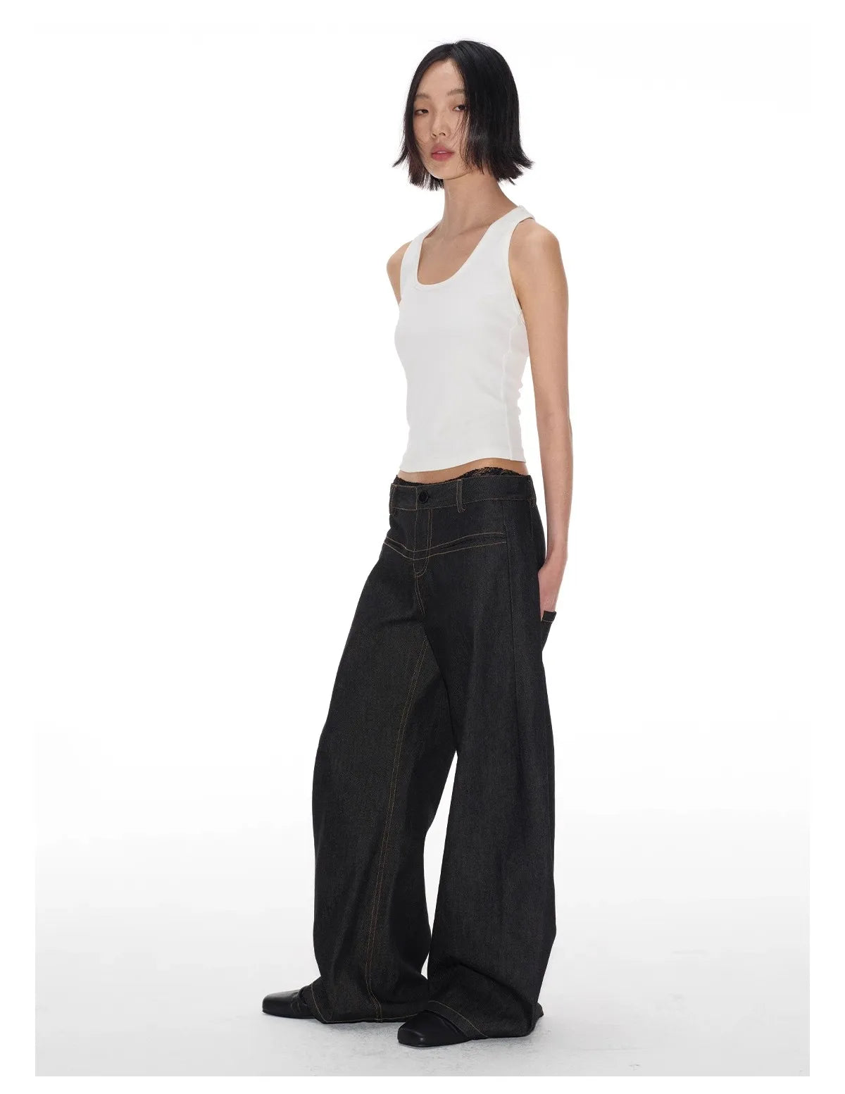 Vintage Baggy Low Waist Jeans Women Y2K Wide Leg Pants Oversized Harajuku White Lace Straight Leg Jeans