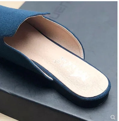 Female Simple Sewing Plain Shoes Outdoor Pointy Toe Slides Camel Blue Soft Sole Wide Fitting 48-33 2022 New Arrivals De Mujer