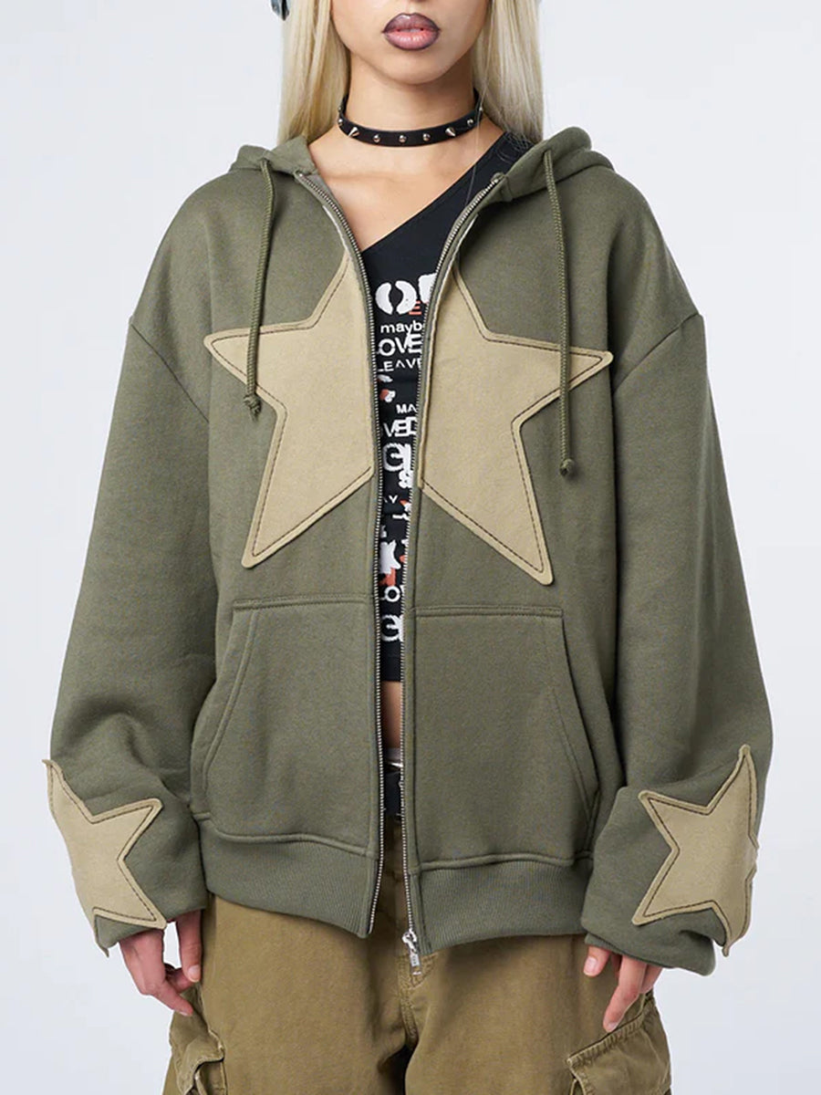 Women's Y2K Star Print Zip-Up Hoodie