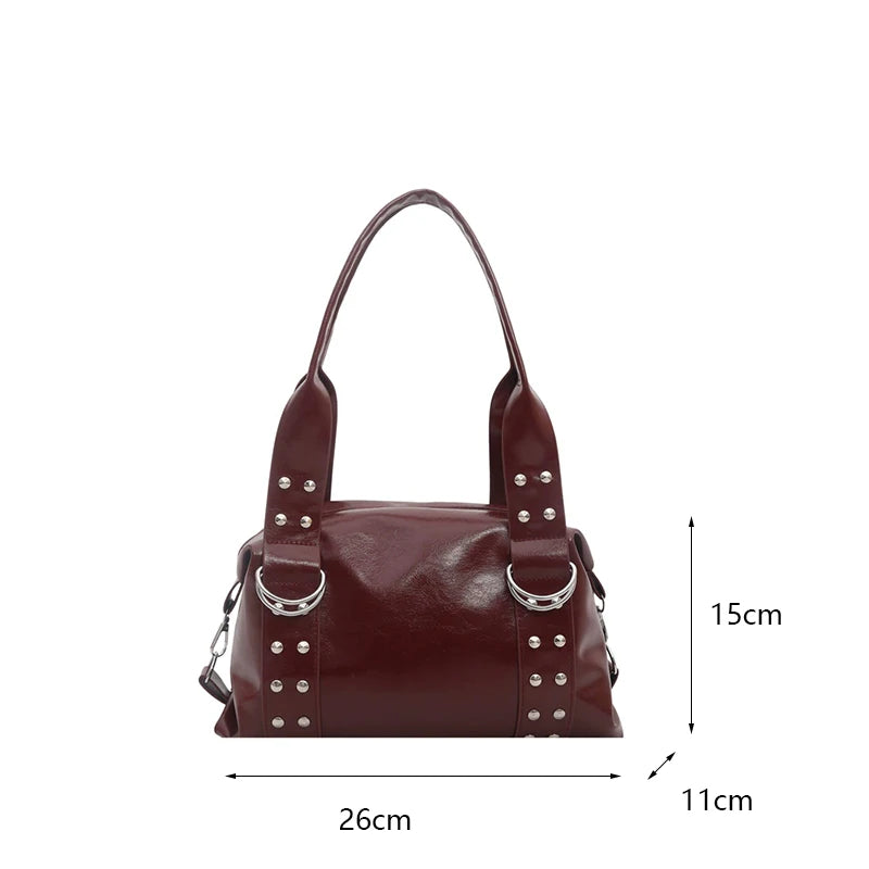 High Quality PU Leather Women's Shoulder Bag Large Capacity Y2K Underarm Bag Fashion Rivet Women Daily Boston Handbag