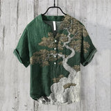 Men’s V-Neck Linen Blend Short Sleeve Shirt