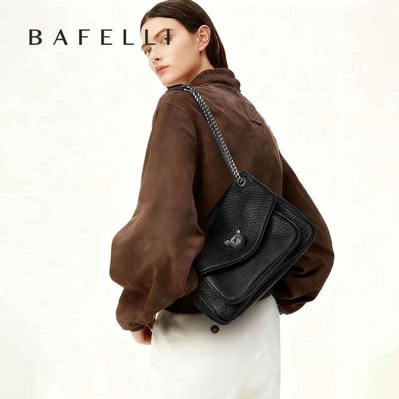 BAFELLI Genuine Leather Chain Bag – Chic Crossbody Tote