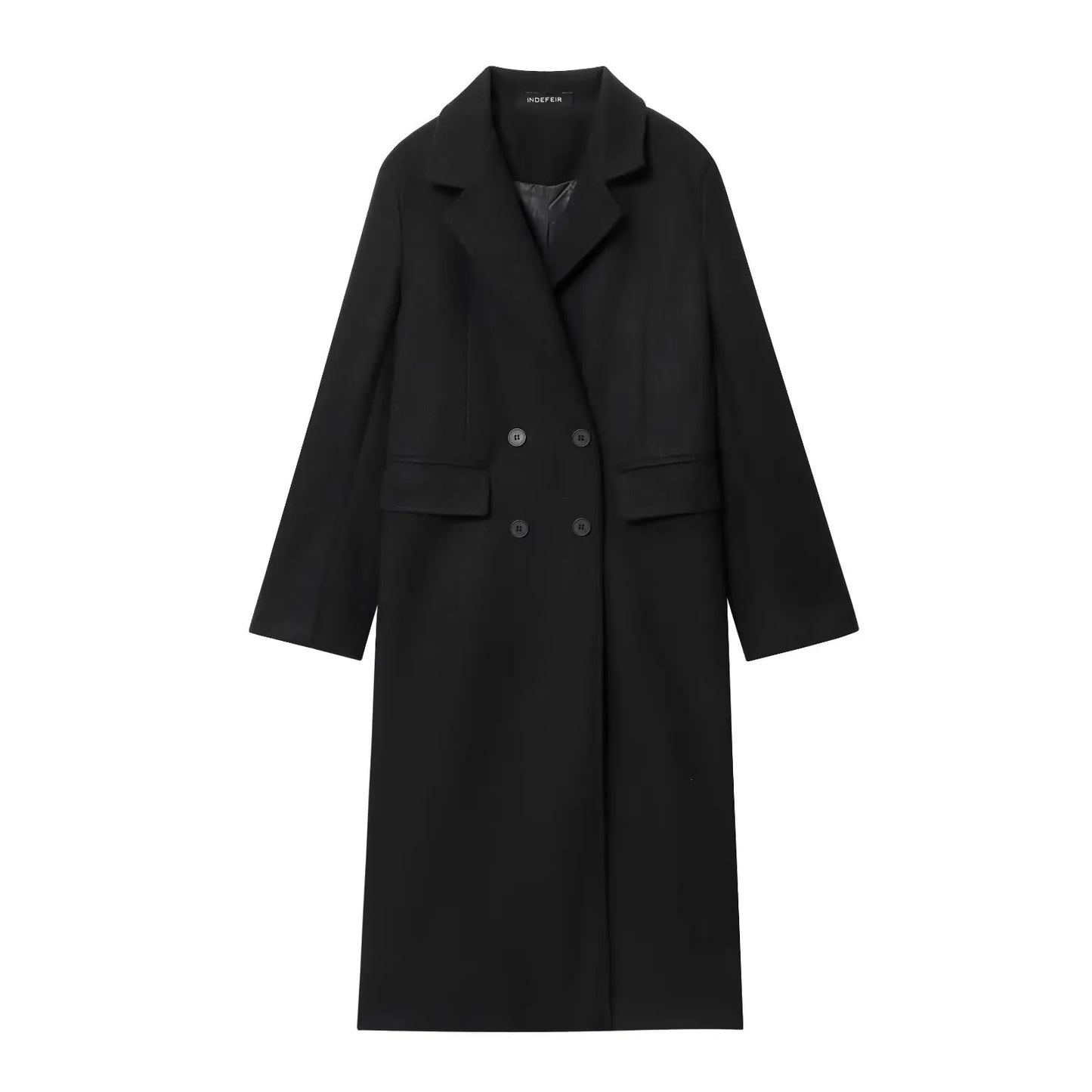 Elegant Burgundy Double-Breasted Long Coat