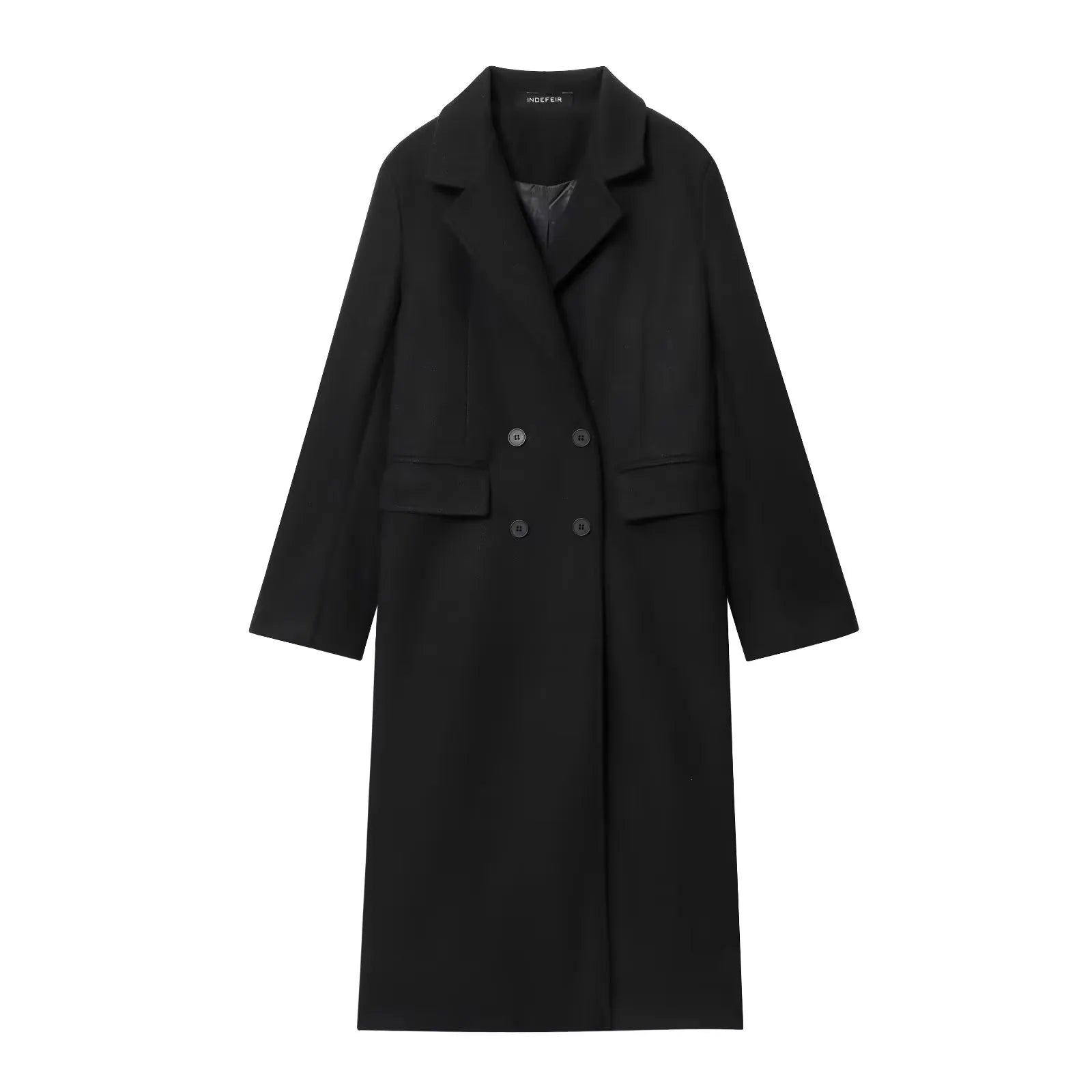 Elegant Burgundy Double-Breasted Long Coat