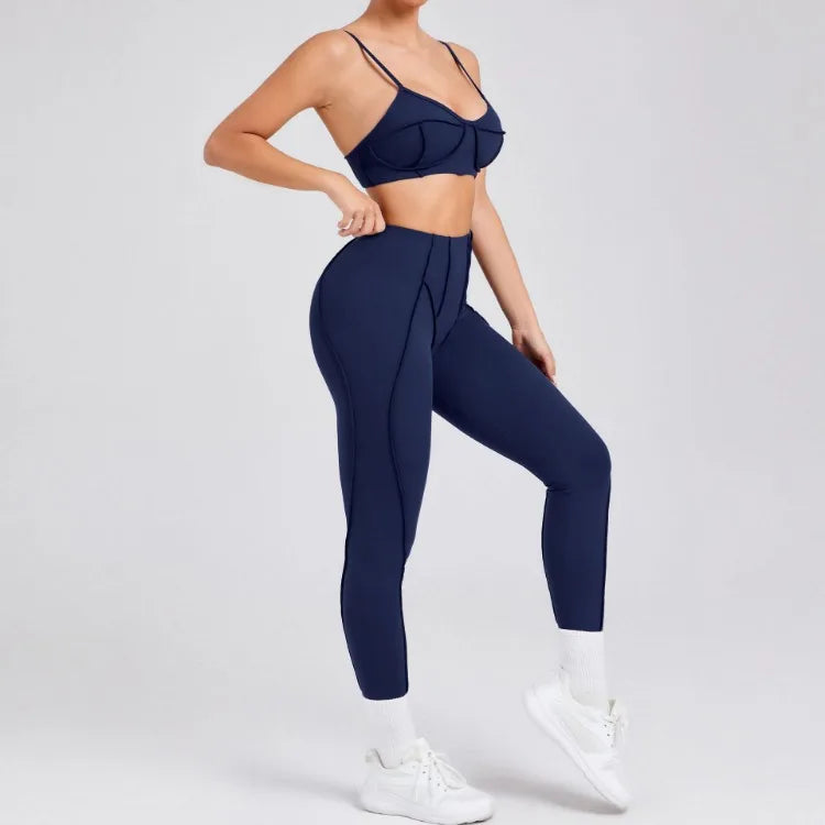 Seamless Yoga Sets Sports Fitness High Waist Hip-lifting Shapeing Trousers Backless Bra Suit Workout Gym Leggings Sets for Women