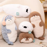 High Quality Cartoon Earphone Seal Sea Otter Plush Toy Ball Round Cushion Throw Pillow for Kids Birthday Gift School Nap Sleep