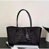Crocodile Grain Embossed Top Handle Handbag,Luxury Tote Bag,Commute Work Chic Everyday Women Underarm Shoulder Bag,Black,Green