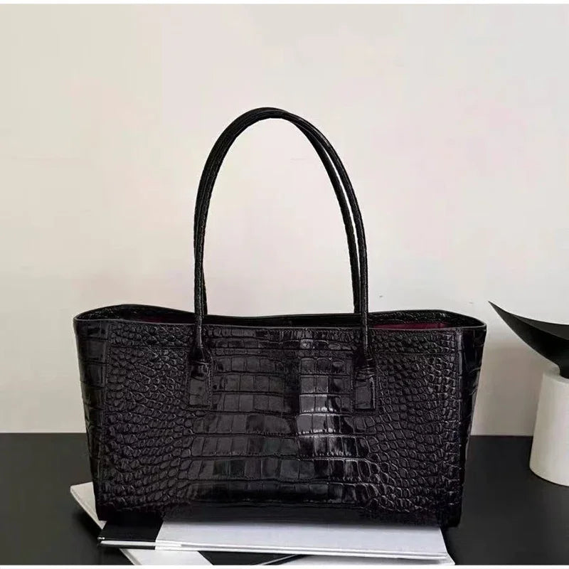 Crocodile Grain Embossed Top Handle Handbag,Luxury Tote Bag,Commute Work Chic Everyday Women Underarm Shoulder Bag,Black,Green