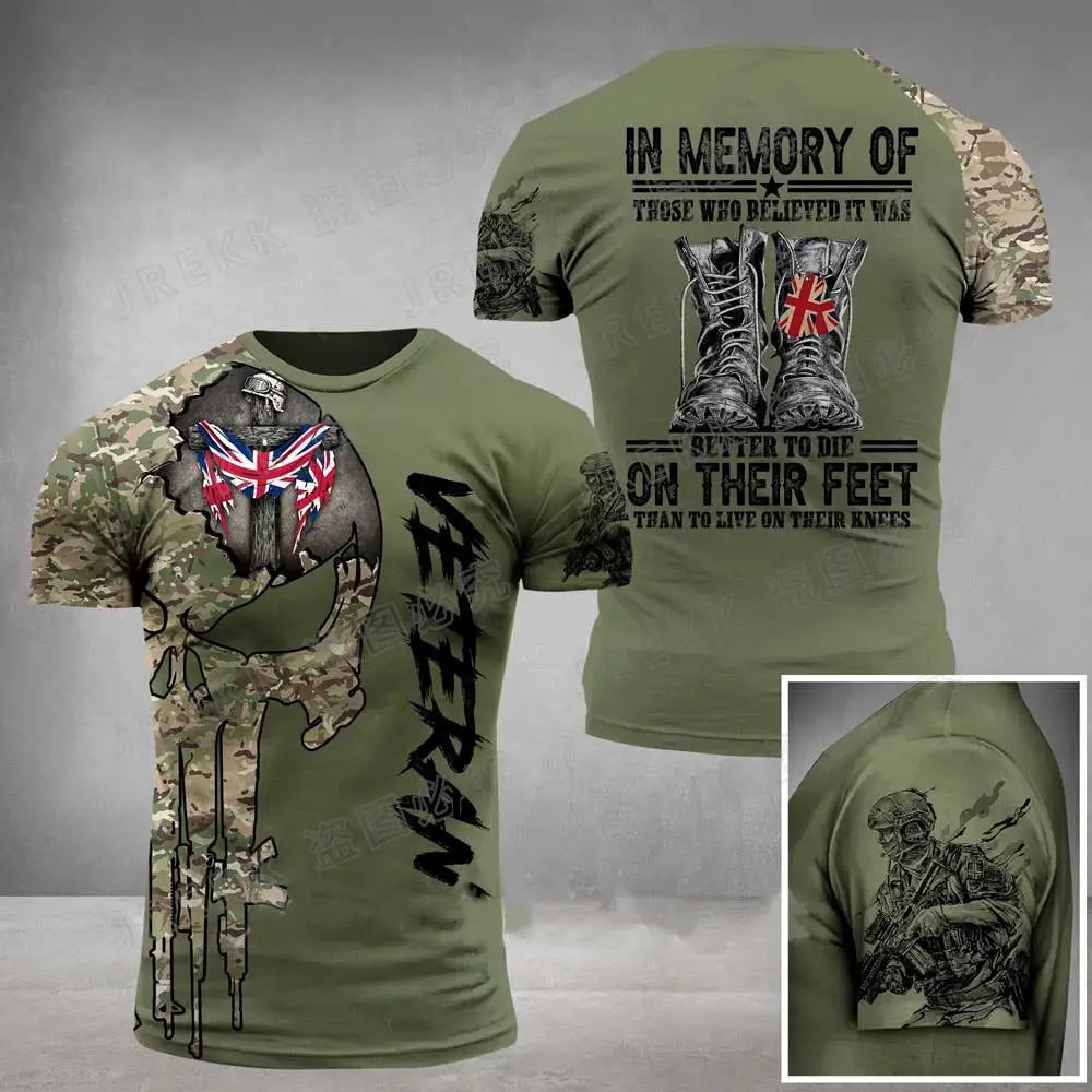 Men's Army Veteran T-shirt British Soldier 3DPrinted Pattern Field Camouflage Shirt High Quality Tops 2025 Summer