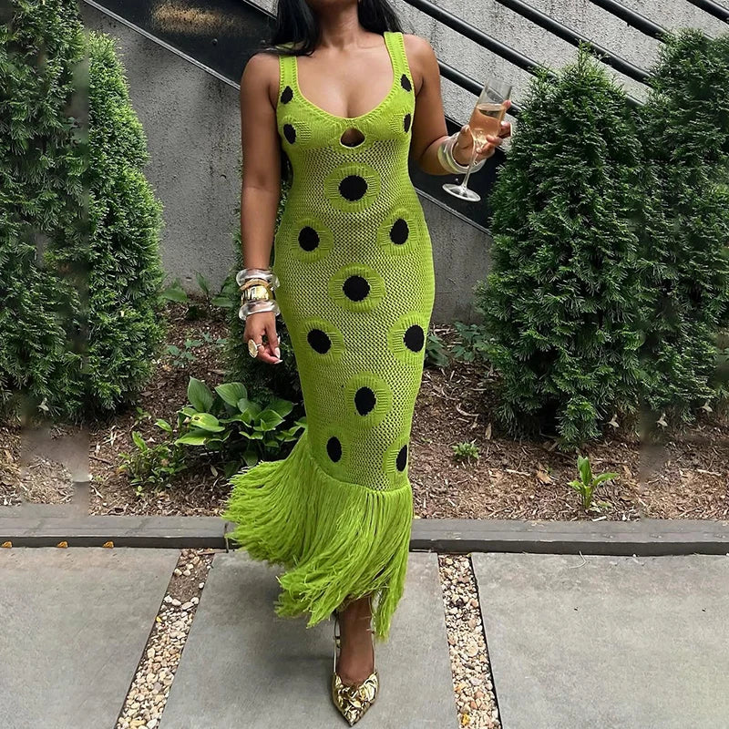 Knitted Tassel Splicing Maxi Dress