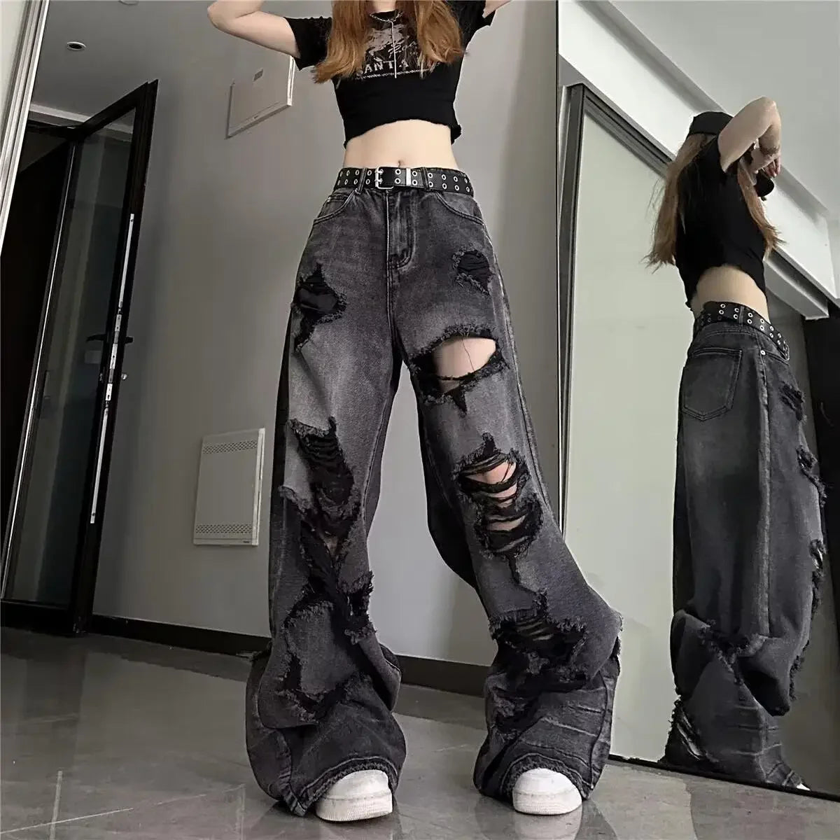American Style Ripped Bell-Bottom Jeans