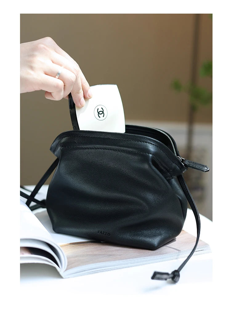 Women's Real Leather Crossbody Bags Luxury Designer Soft Black Shoulder Bag Cowhide Small Size Versatile Fashion Purses